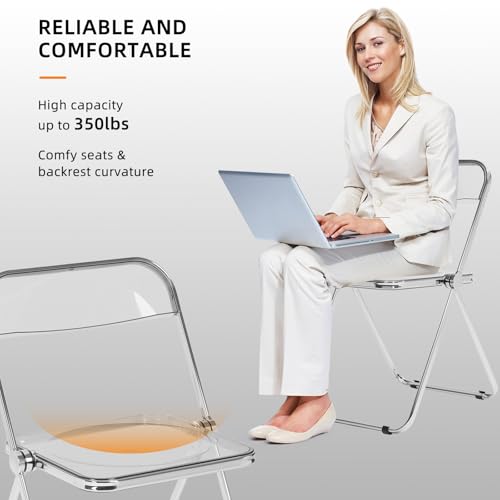 LING RONG Acrylic Folding Chairs 4 Pack, Luxury Modern Clear Folding Chair with Metal Frame, Portable Comfortable Plastic Transparent Foldable Chairs for Parties Events Indoor Outdoor
