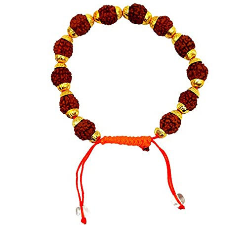 MITHILA HANDICRAFTS Rudraksha Bracelet With Ganga Jal | 5 Panchmukhi/Five Faced Natural Rudraksh Beads with Panch-Dhatu Golden Cap Covering | Unisex Both For Men & Women (Colour - Brown) (B09GMD1Z6M) Amazon Price History, Amazon Price Tracker