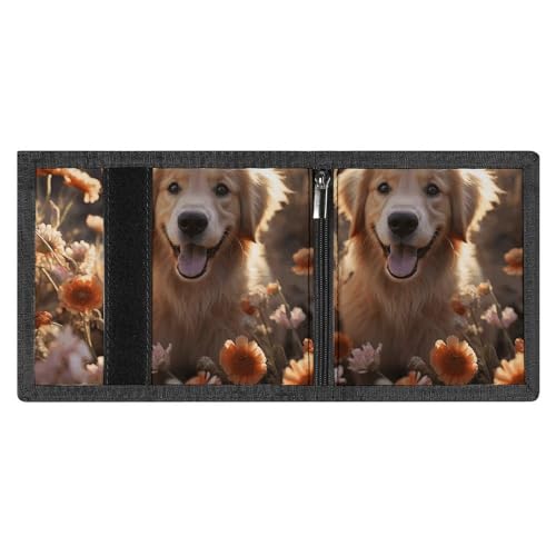 Golden Retriever And Flowers Trifold Wallet for Men - Money Clip Slim Wallets with Multiple Card Slots Minimalist Small Front Pocket Wallet for Everyday Carry4