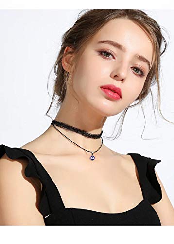 Wll Blue Evil Eyes Pendant Choker Necklaces Leather Glass Charm Lucky Necklace For Womens(Leather Cord) #TOP4