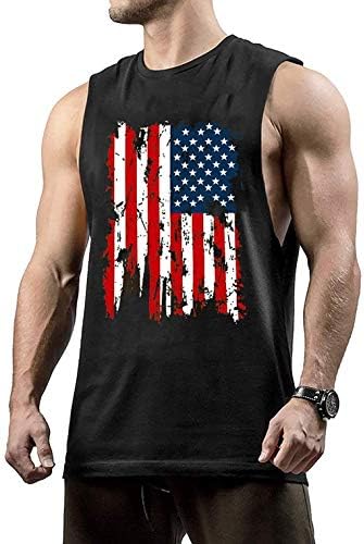 Cuifutang Men's Bodybuilding Cut Workout Tank Tops American Flag Muscle T-Shirt -BK-XL