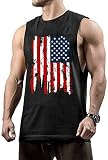 Cuifutang Men's Bodybuilding Cut Workout Tank Tops American Flag Muscle T-Shirt -BK-M