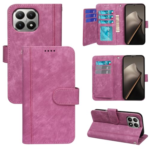 Étui portefeuille pour Xiaomi 15T en cuir rose rouge avec porte-cartes