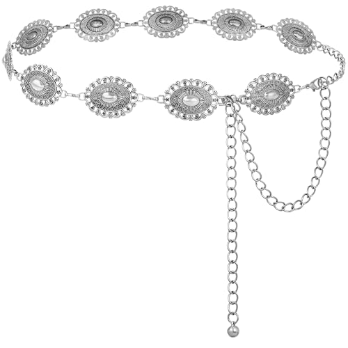 Image of FIORETTO Western Waist Chain Belt Metal Concho Belt for Women Cowgirl Cowboy Boho Country Belt for Dress Jean