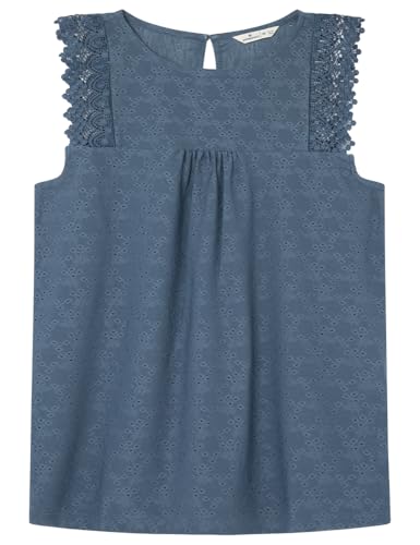 Springfield Camiseta sin Mangas con Volantes de Ganchillo de algodón Hombros Lace, Azul Regata, M para Mujer