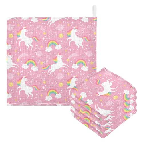 Image of vvfelixl White Unicorn Rainbow Star Baby Burp Cloths Baby Muslin Washcloths for Boys Girls Cotton Baby Face Towel for Newborn Infants Soft and Absorbent 11.8 X 11.8 in, 5 Pack