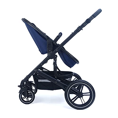 Pixini Neyla Kombi Kinderwagen mit Stoffwanne/Buggy/Wickeltasche/Getränkehalter/Regenplane/Mückennetz/Wickelauflage (3in1 Set mit Babyschale schwarz/marine)