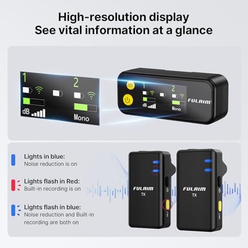 FULAIM X5M Wireless Lavalier Microphone (2 TX + 1 RX + Charging Case) for iPhone, Android Smartphone & Camera, Clip-On Wireless Lapel Microphone with 4G On-Board Recording for Video Recording Vlogging - Image 5