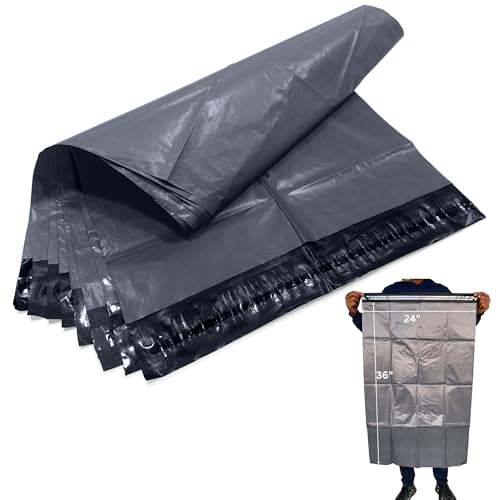 JeeJaan 5 Pcs of Large Grey Postage Bags 24 x 36 - 610 x 914 mm Grey Parcel Bags Extra Strong Polythene Mail Envelopes for Packaging Parcel Self Seal Poly Mailer Ideal for Shipping Purpose