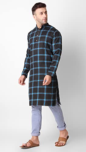 SKAVIJ Mens Cotton Full Sleeve Straight Checked Tunic Kurta3