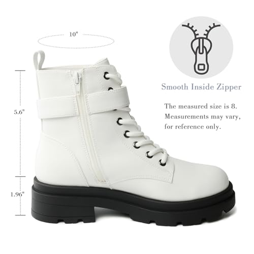 Women's Ankle Boots Classic Low Heel Womens Motorcycle Boots Straps Zippers Lace up Fashion Combat Booties for Women with Buckle Straps3