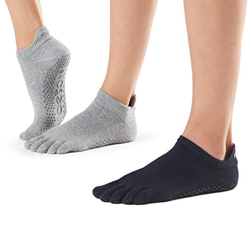 toesox Yoga Socks – Low Rise Full Toe 2 Pack, Heather Grey