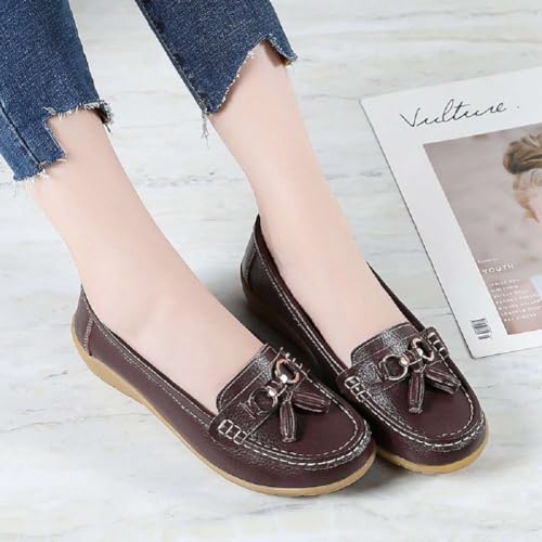 Image of Women's Genuine Leather Platform Loafers Classic Casual Comfort Slip-On Shoes Soft Sole Dress Shoes