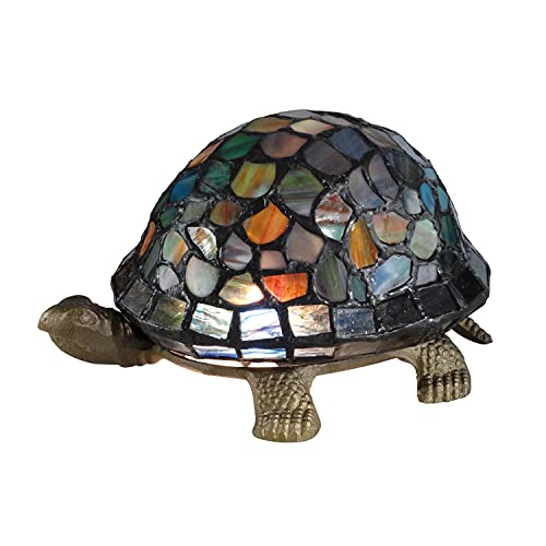 Dale Tiffany 7908/816A Blue Turtle Accent Lamp, Antique Bronze and Art Glass Shade