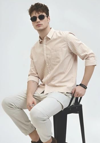 Image of Youth First Men's Cotton Blend Casual Shirt | Regular Fit Solid Full Sleeve Button Down Collared Shirts | Comfortable Formal Office Business Casual for Men