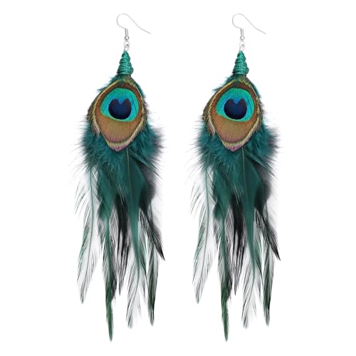 lureme Bohemian Style Multicolor Pheasant Feathers Dangle Earrings Large Feather Drop Earrings(er006405-12)
