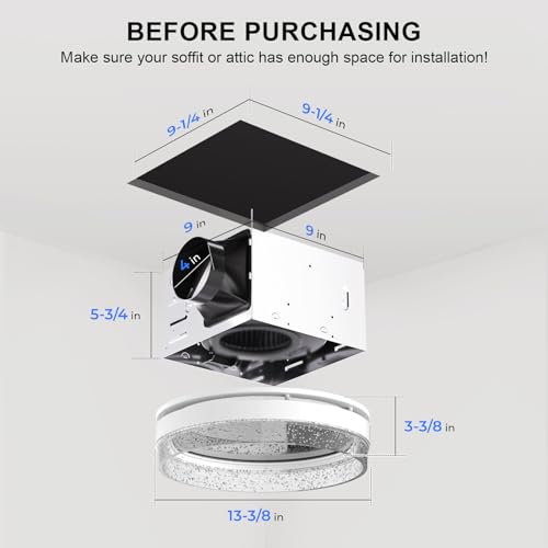 Extracto para baño Akicon con luz LED, ventilación de 110 CFM y nivel de ruido de 1.5 sones, diseño moderno blanco para instalación en techo miniatura 6