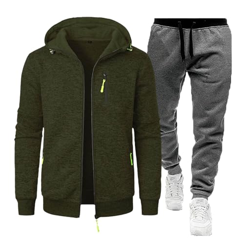 2026 Hombres Deportes Fitness Casual Jacquard Sudadera con Capucha Chaqueta de Punto Conjunto, Verde militar., S