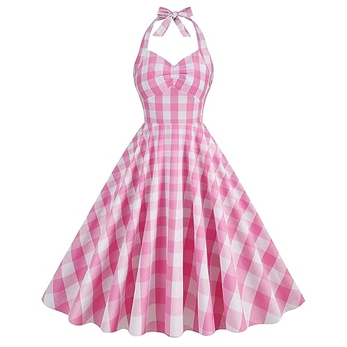 TTDGYYXW Vestido Informal con Rejilla Rosa a Cuadros británicos, Estilo Vestido 2026, con Altura para Mujer