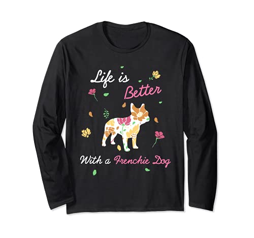 French Bulldog - Cute Girlie heart pink dog mom Frenchie Long Sleeve T-Shirt, Black