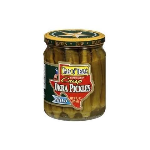 Talk O' Texas Crisp Mild Okra Pickles - 16 oz Glass Jar Cover