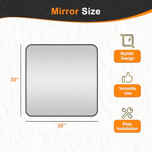 Image of Delma Bathroom Vanity Mirror, Black Framed Mirror for Over Sink, 30x30 | HD glass, distortion-free for makeup and grooming, Sturdy frame, all mounting hardware, hangs horizontal or vertical