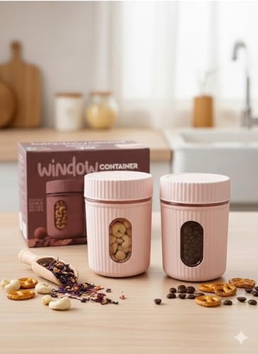 Image of Oval Window Plastic Storage Container | Airtight Kitchen Storage Containers | Containers for Kitchen Storage with Window for Snacks, Dry Fruits, Tea & Coffee (Multicolor) (800 ML - 2 piece)