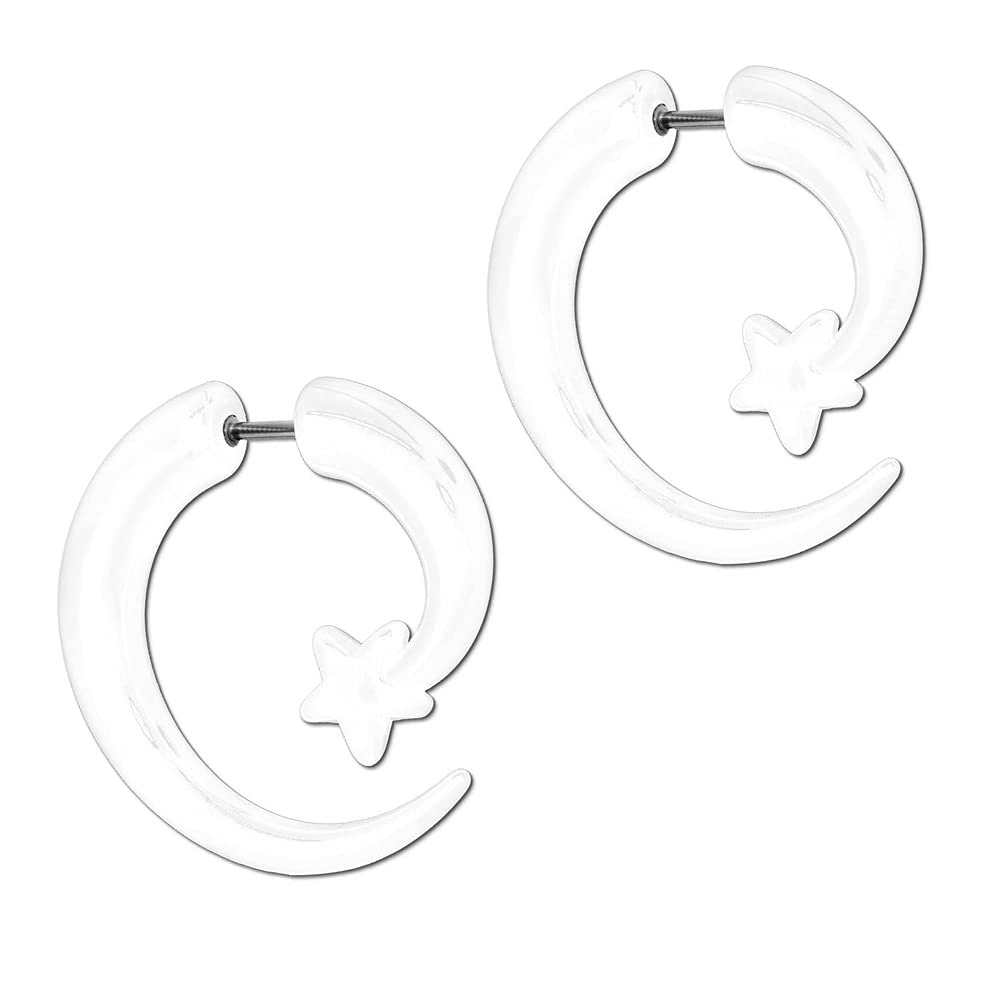 tumundo2 Acrylic Fake Star Stars Spiral Tribal Plugs Cheater Earrings Fakeplugs Tunnel Piercing Black White Stretcher