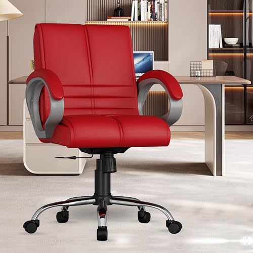 Image of FUGO FG235 Ergonomic Medium Back Office Chair with Adjustable Height, Cushioned Back&Seat, Tilting Mechanism, Heavy-Duty Metal Base, Dual Nylon Casters-Ideal for Work, Study, 3-Year Warranty (Red)