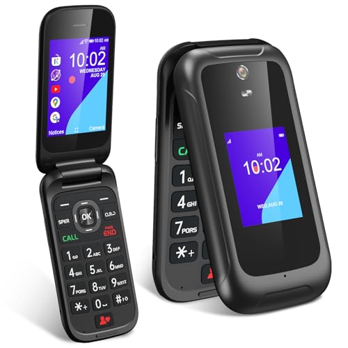 Gigglizio 4G Flip Phone Unlocked for Seniors & Kids, 3.2+2.0 inch Dual Screen KaiOS Basic Phone for Travel, Large Battery, Supports AT&T, T-Mobile & MVNOs (Black)