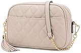 Lola Mae Quilted Crossbody Bag, Medium Lightweight Shoulder Purse Top Zipper Tassel Accent Stone Purse (Stone)