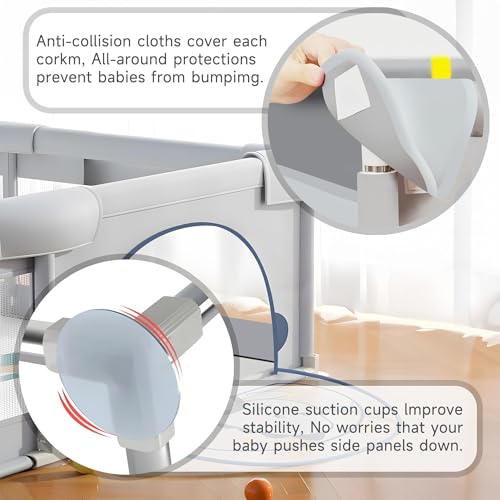 Baby Playpen, 200 x 180cm Playpen for Baby and Toddlers with 60 Ocean Balls, Basketball Hoop, 4 Pull Rings, Toddler Playpen Anti-Collision Foam Breathable Mesh Play Pens for Indoors-Dinosaur - Image 6