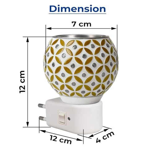 Image of Kapoor Dani Electric Camphor Diffuser /Dhoop Burner /Bakhoor Aroma Oil /Home Fragrance Room Freshener /Kapoordani Light Lamp for Office On /Off Button for Heating (Yellow)