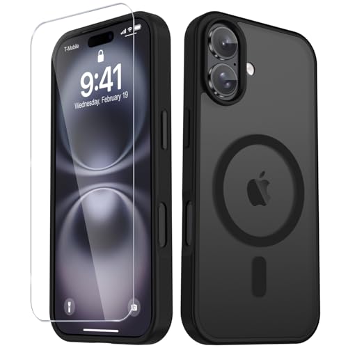 Image of YENAPOON for iPhone 17 Case, Matte Magnetic Phone Cover [with 1 Screen Protector] [Support for MagSafe] [Shockproof Military Grade Protection] Translucent Frosted Back, Black