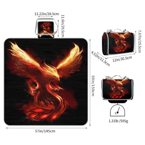 Shimoshe Picnic Blankets 57”x 59”, Fire Phoenix Waterproof Sandproof Picnic Mat Lightweight Foldable Beach Blanket for Camping Park Grass Beach Outdoor Blanket