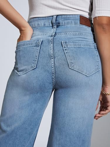 Image of Miss Chase Women's Wide-Leg High-Rise Regular-Length Stretchable Shaping Denim Jeans