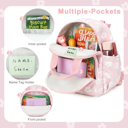 Image of Bluboon Toddler Backpack for Girls Boys 2-4 Cute 12 inch Preschool Kindergarten Backpacks Kids Daycare Bags School Travel (Flower-Pink, Age 2-4 (12 inch H not Fit A4 Folder))
