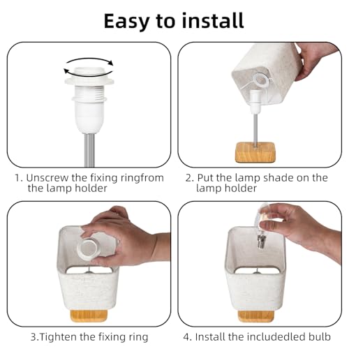 Totofac Touch Bedside Table Lamp, Dimmable Touch Control Nightstand Lamps,Small Lamp Wood Base Beige Flaxen Fabric Shade for Bedroom,Living Room,Office,Dimmable Bulb Included