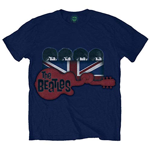 Rock Off The Beatles Blue Guitar & Flag Officiel T-Shirt Hommes Unisexe - Les Beatles, Paul McCartney, John Lennon, RIngo Starr, George Harrison Rock Off The Beatles Blue Guitar & Flag Officiel T-Shirt Hommes Unisexe