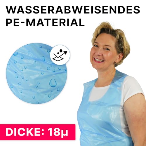 ARNOMED PE Einwegschürzen 50 Stk, Schürze Wasserdicht, Plastikschürzen 18µ dick, Geblockte Einmalschürzen Gr 75x140cm, Schürze Blau Ölbeständig, Fleischer-/Metzger-Kittel, Medizinische Einwegkittel