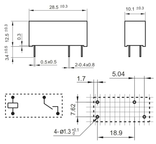 Relais 4 broches HF118F 005-1HS 10A pour circuit imprimé
