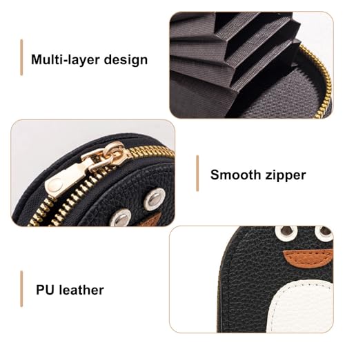 DONGKER Cute Penguins Card Coin Holder,PU Zippered Cartoon Penguin Accordion Card Wallet Built-in 11 Card Slots for Men Women2