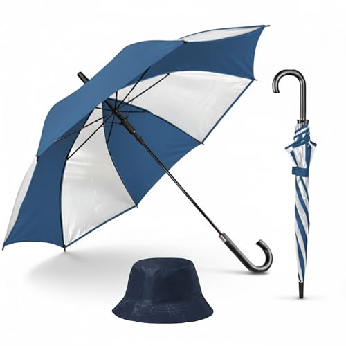 FUN FAN LINE - Paraguas Transparente Grande y Automático para 2 Personas | Paraguas Mujer y Hombre Antiviento con 8 Varillas | Diseño Elegante de con Franjas (Azul)
