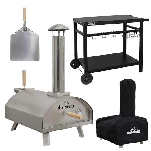 Dellonda Portable Wood-Fired Stainless Steel Pizza Oven with Cover/Carry Bag and Trolley - DG259