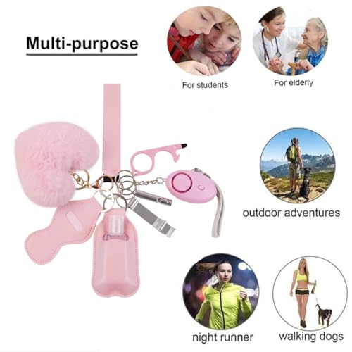 Chaveiros de segurança para mulheres, conjunto de chaveiros com alça de pulso com alarme pessoal, ki