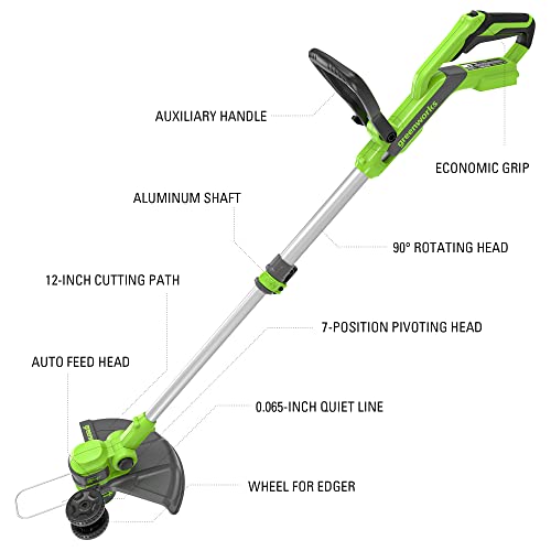 Greenworks 24V 12-Inch Cordless String Trimmer/Edger (Gen 2), 2.0Ah Battery and Charger Included
