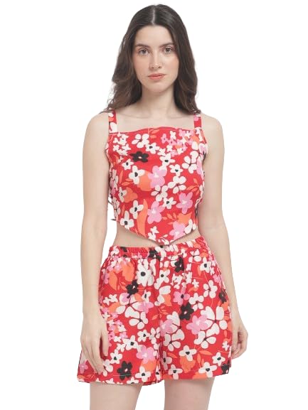 EROTISSCH Women Printed Shoulder Straps Full Coverage Swim Set Red