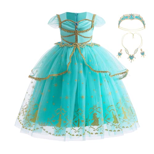 Axaxa Princess Jasmine Costume For Girls Arabian Princess Costume For Girls Dress Up Birthday Halloween Party With Accessories #TOP1