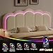 ONBRILL Upholstered Headboard Full/Queen Size with USB & Type C Port, Linen Double Wavy Headboard with RGB LED Light, Adjustable Height from 44.4