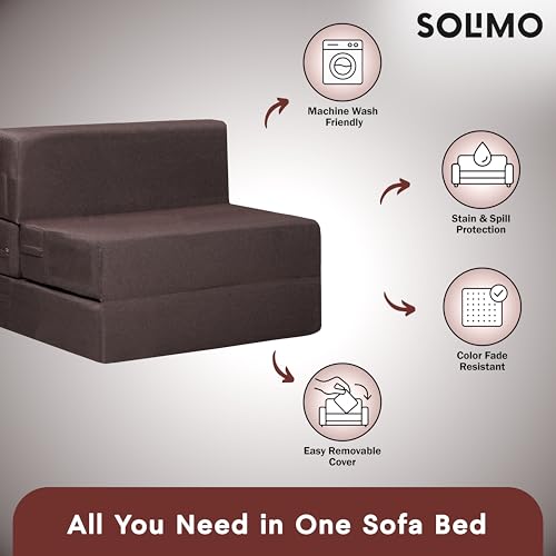 Image of Amazon Brand - Solimo 1 Seater 3 * 6 Jute Fabric Washable Cover Sofa Cum Bed 1 Seater Double Foam Fold Out Sofa Cum Bed (Finish Color - Brown Delivery Condition - Pre-Assembled)